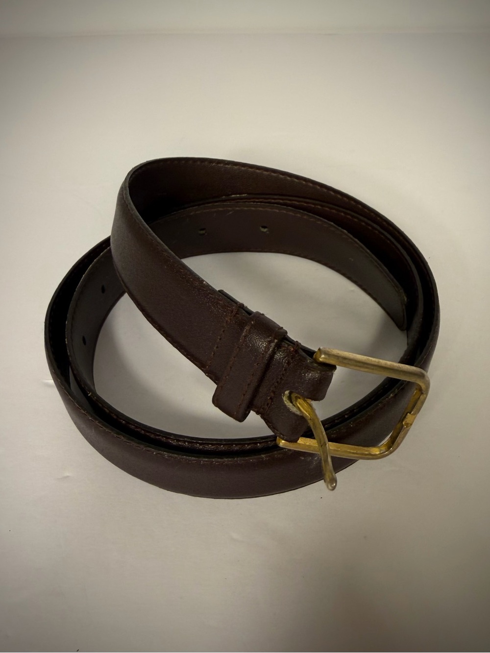 Classic Brown Leather Men's Belt with Brass Buckle